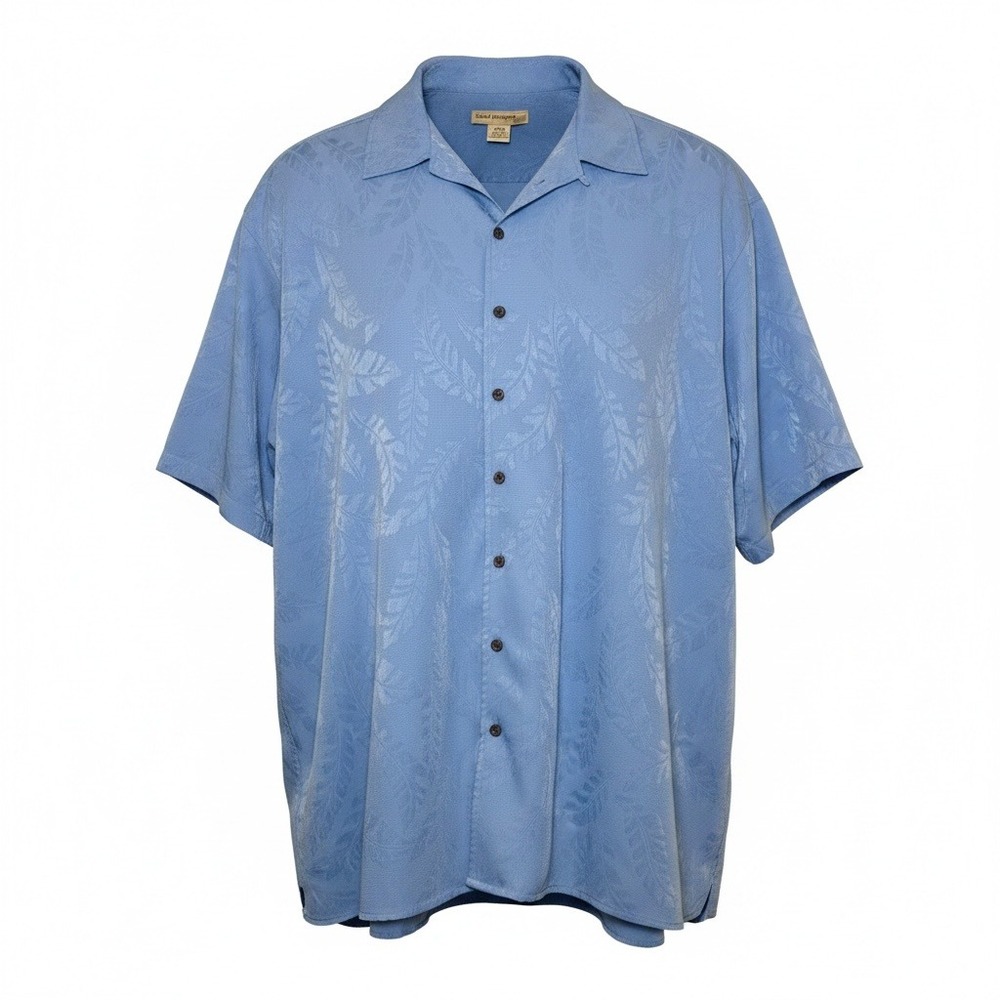 Island Passport Mens‎ 4XLT Blue Tropical Leaf Jacquard Short Sleeve Button Shirt